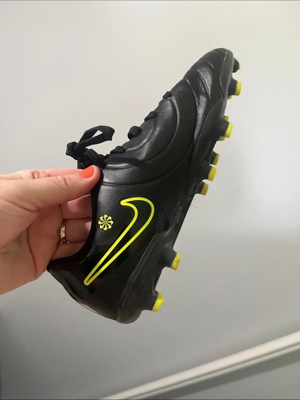 Nike Tiempo Legend Club 3Y 3 Black Soccer Cleats with Neon Yellow Swoosh